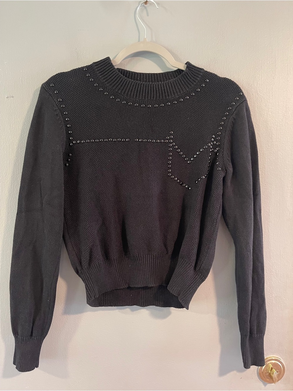 Rebecca Minkoff Black Crewneck Sweater with Stud Star Detail
